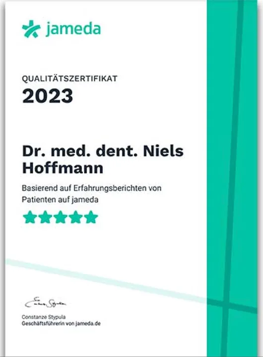 jameda-Qualitätssiegel 2023 für die Zahnarztpraxis moderndentistry